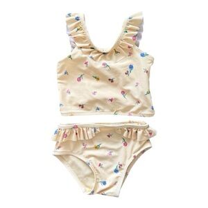 Baby Gap Toddler Girl Yellow Floral Ruffle 2-Piece Swimsuit 18-24 Months